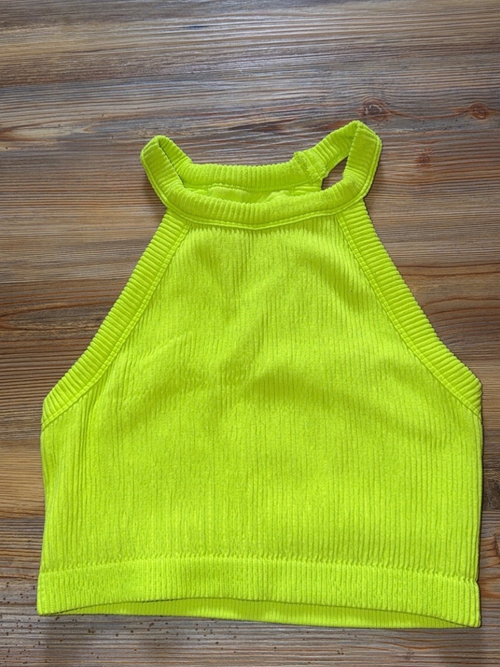 aerie Neon Lime Ribbed Halter Crop Top